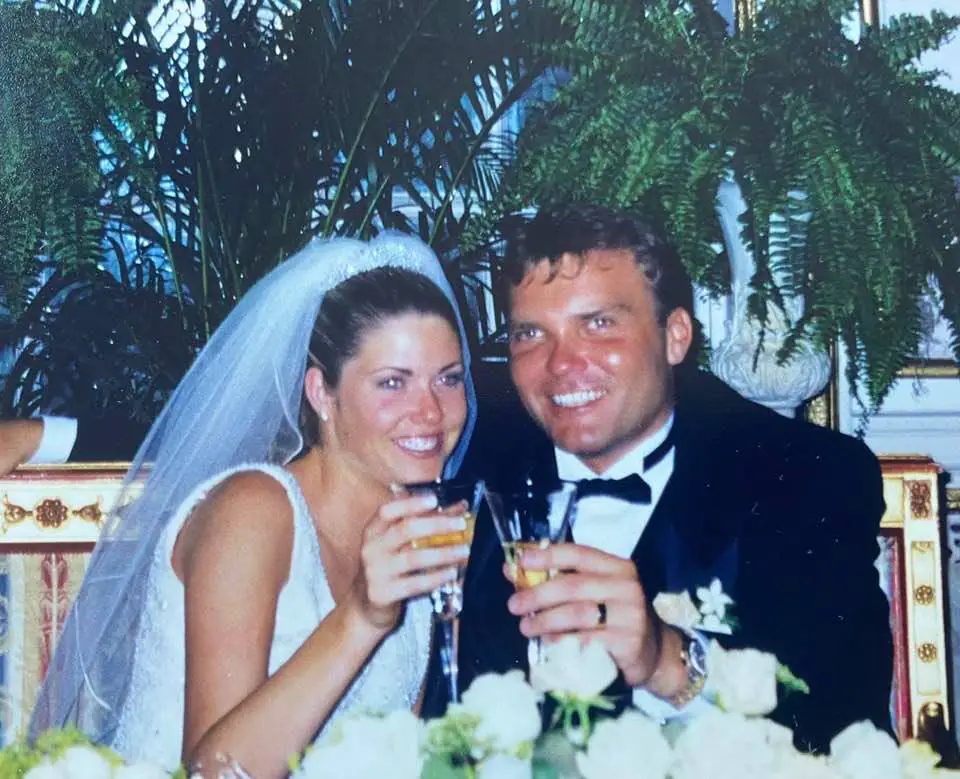 Scott Zolak and his Wife Amy Holian on their wedding